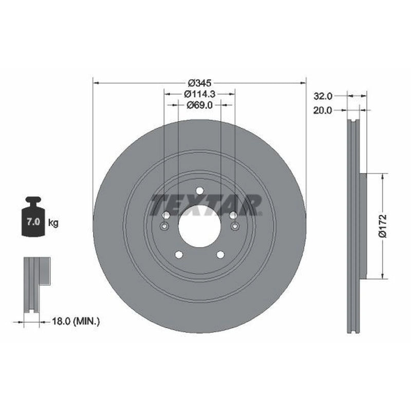Textar 2 x Vented Rear Brake Discs 92349403