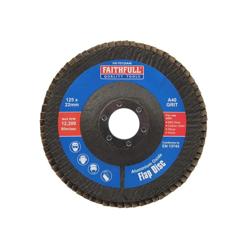 Faithfull Aluminium Oxide Flap Disc 125 x 22mm 40 Grit - FAIFD125A40
