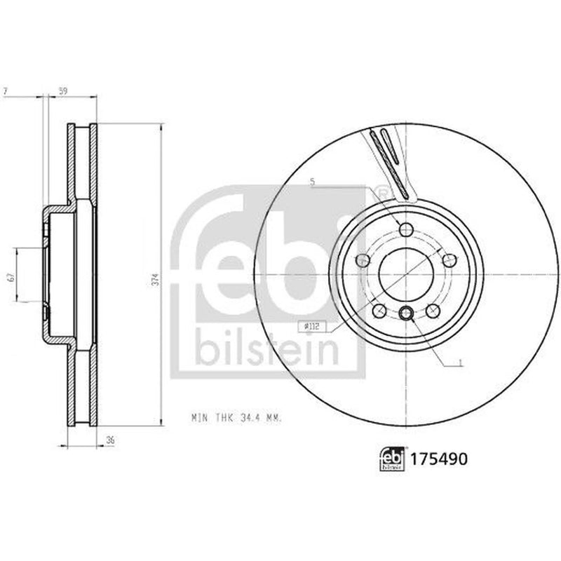 Febi 2 x Front Internally Vented Brake Discs 175490