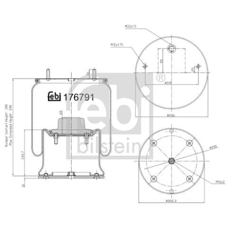 Febi Air Suspension Bellow 260mm 176791