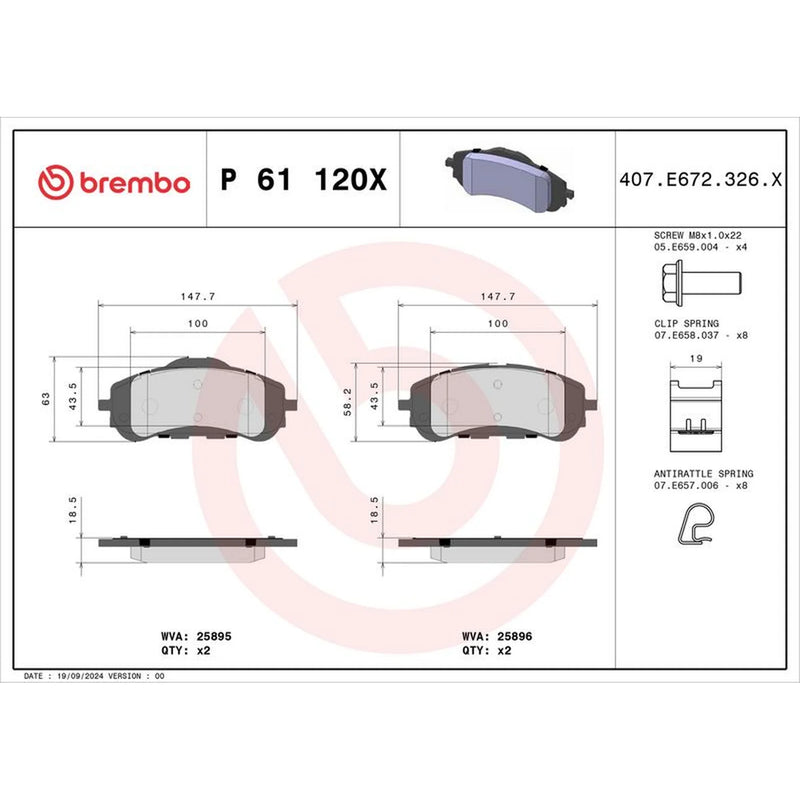 Brembo 4 x Front Brake Pad Set P61120X