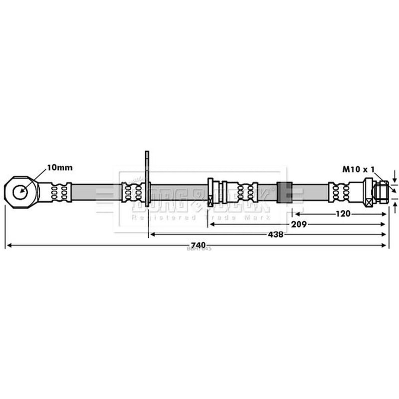Borg & Beck Brake Hydraulic Hose Line Front Left BBH7645