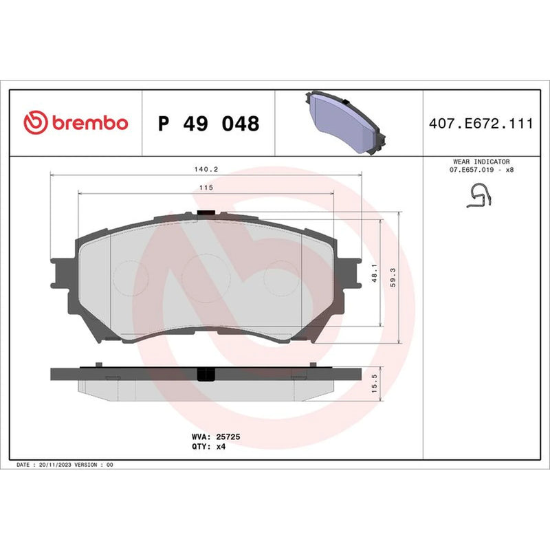 Brembo 4 x Front Brake Pad Set P49048