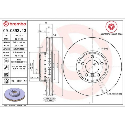 Brembo 2 x Aluminium Front Brake Disc Hub Brake Discs 09.C393.13