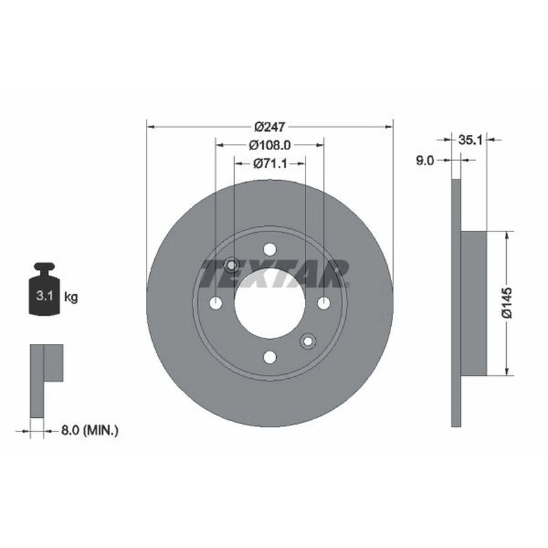 Textar 2 x Solid Rear Brake Discs 92111703