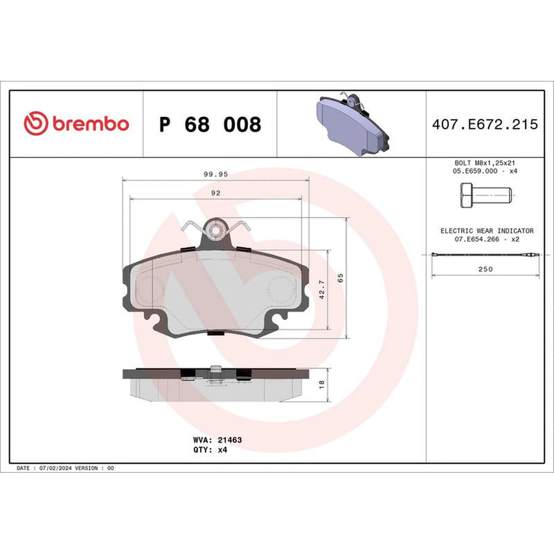 Brembo 4 x Front Brake Pad Set P68008