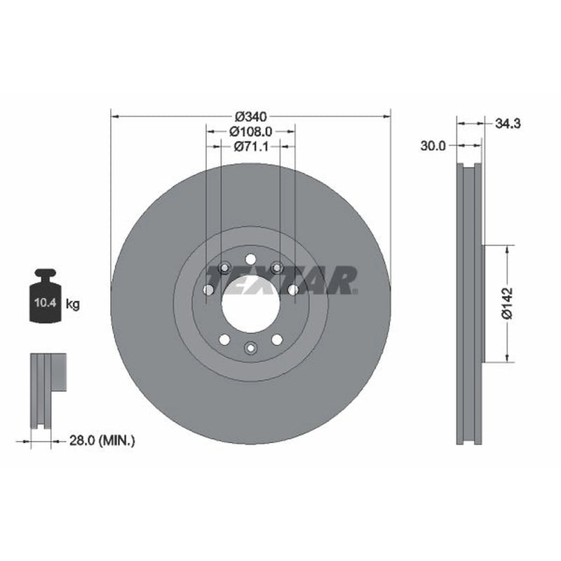 Textar 2 x Internally Vented Front Brake Discs 92268203