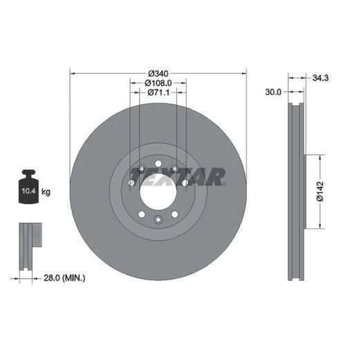 Textar 2 x Internally Vented Front Brake Discs 92268203