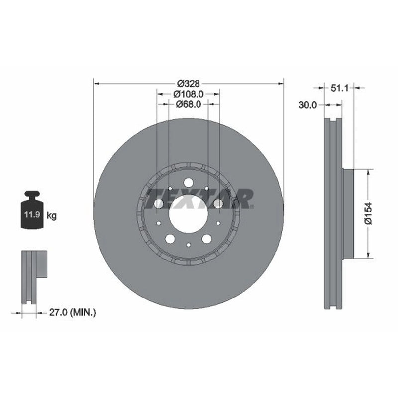 Textar 2 x Externally Vented Front Brake Discs 92284105