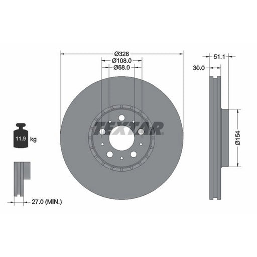 Textar 2 x Externally Vented Front Brake Discs 92284105