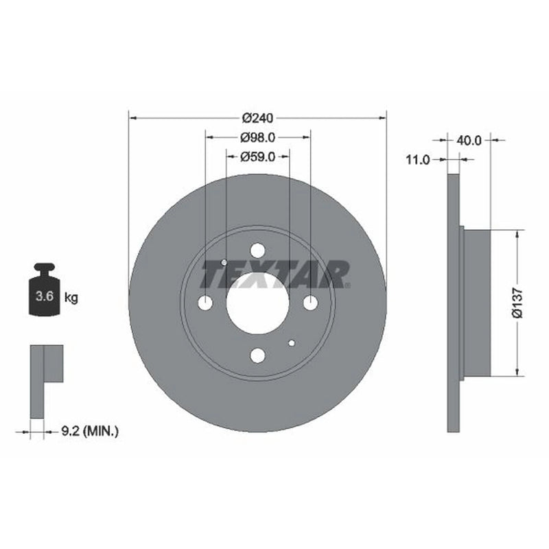 Textar 2 x Solid Rear Brake Discs 92061103