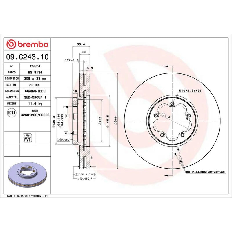 Brembo 2 x Front Brake Discs 09.C243.10