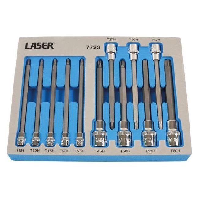Laser Long Tamperproof Torx Socket Bit Set 1/4"D, 3/8"D, 1/2"D 7723 Laser  - Town Parts