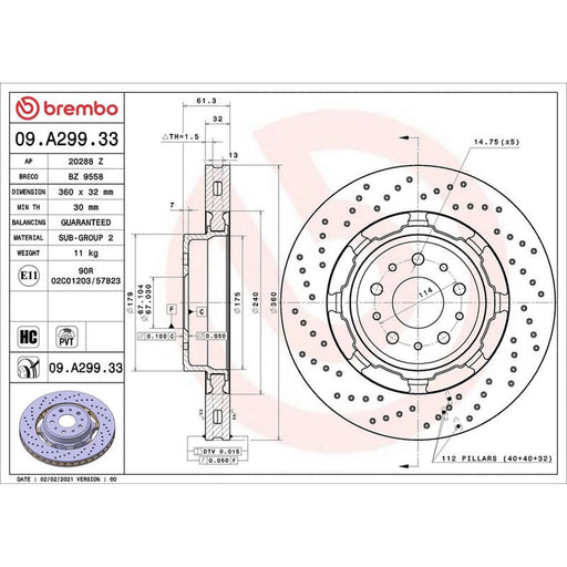 Brembo 2 x Aluminium Front Brake Disc Hub Brake Discs 09.A299.33