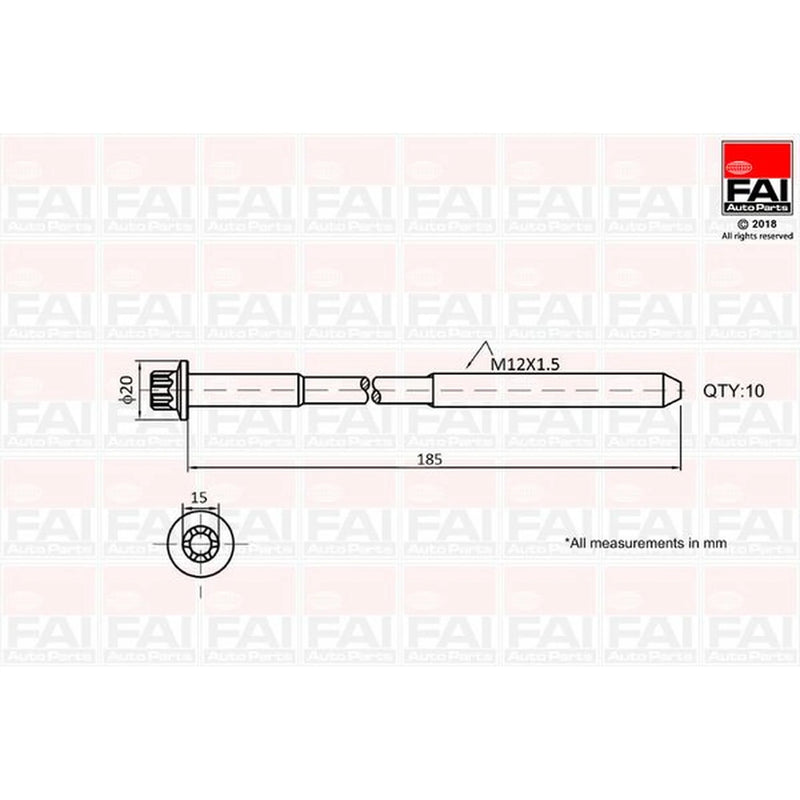 FAI Cylinder Head Bolt Set M12 x 1.5 B2129