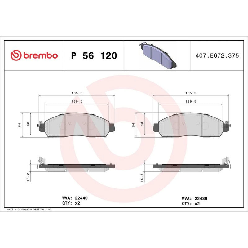Brembo 4 x Front Brake Pad Set P56120