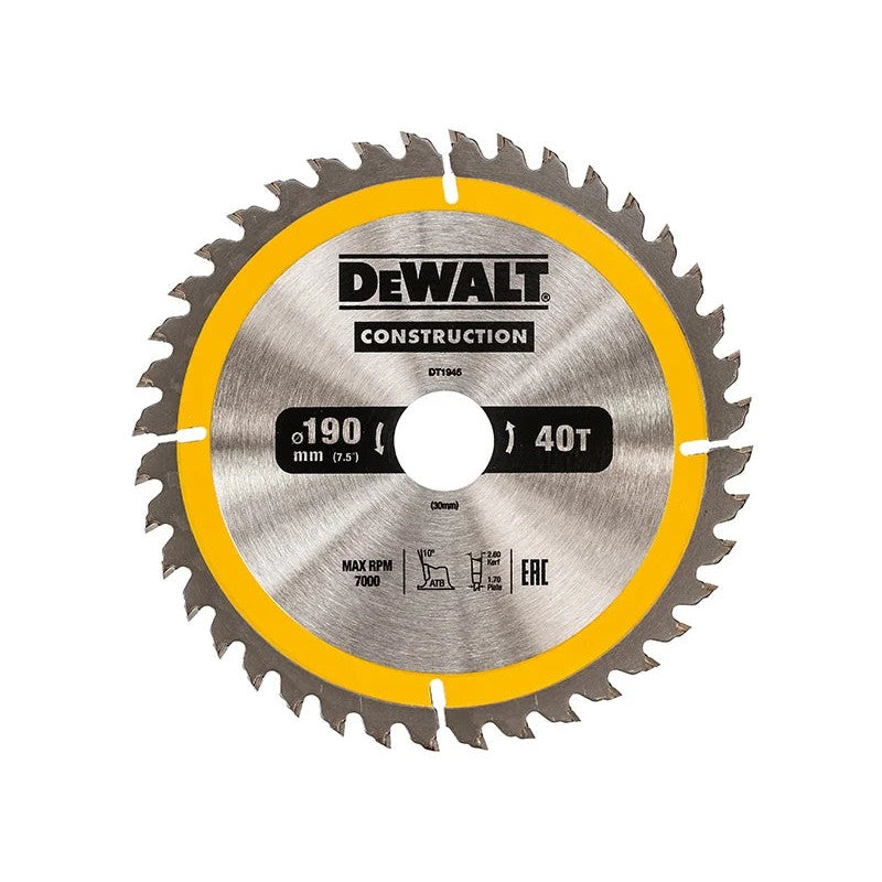 DEWALT Power Tools Portable Construction Circular Saw Blade 190 x 30mm x 40T