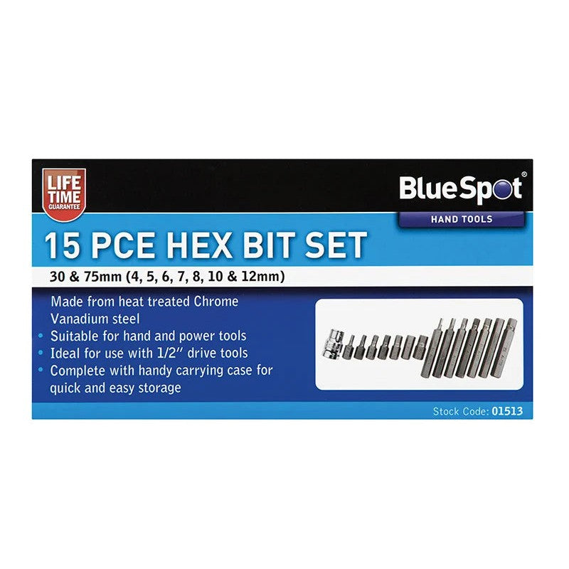 BlueSpot Tools Hex Bit Set, 15 Piece - 1513