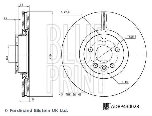 Blue Print 2 x Brake Disc Set Internally Vented Front