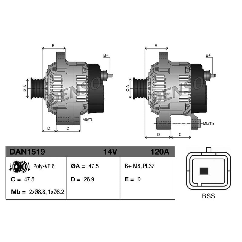 Denso Car Alternator 12V DAN1519