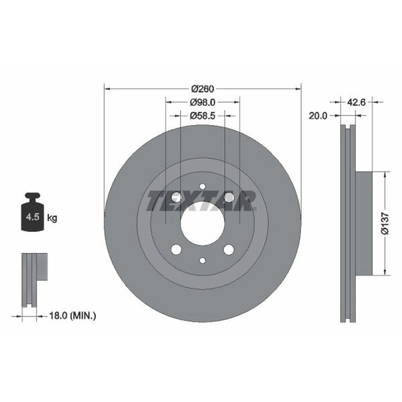 Textar 2 x Vented Front Brake Discs 92112100