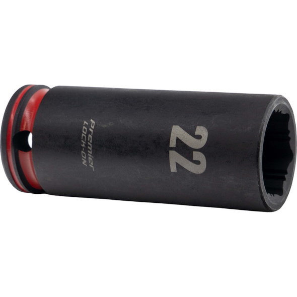Sealey 1/2"Dr Lock-On Deep Impact Socket 22mm (Red Coded Ring)