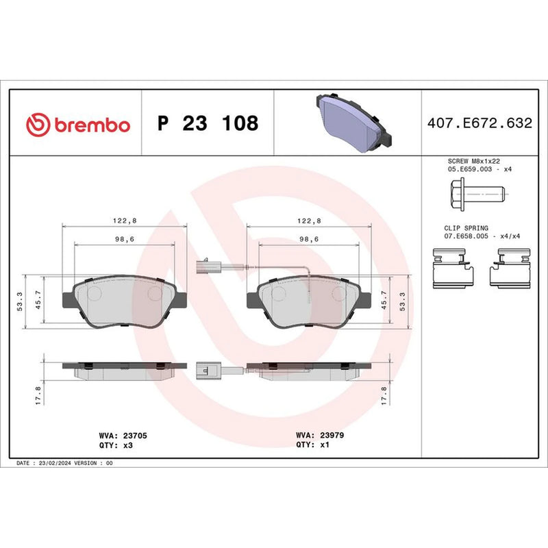 Brembo 4 x Front Brake Pad Set P23108