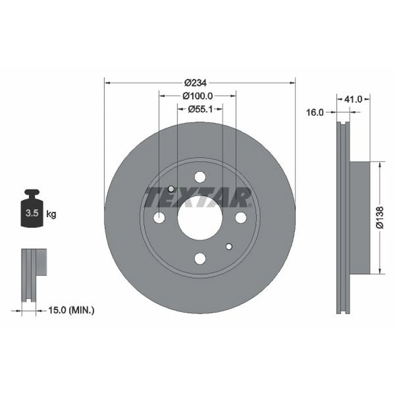 Textar 2 x Vented Front Brake Discs 92285603