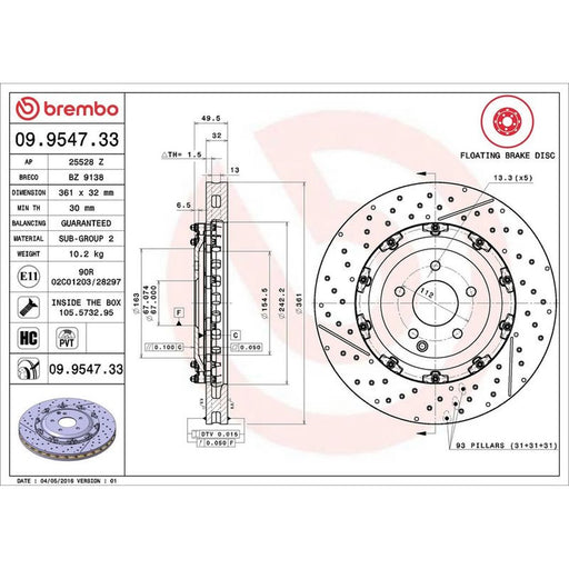 Brembo 2 x Aluminium Front Brake Disc Hub Brake Discs 09.9547.33