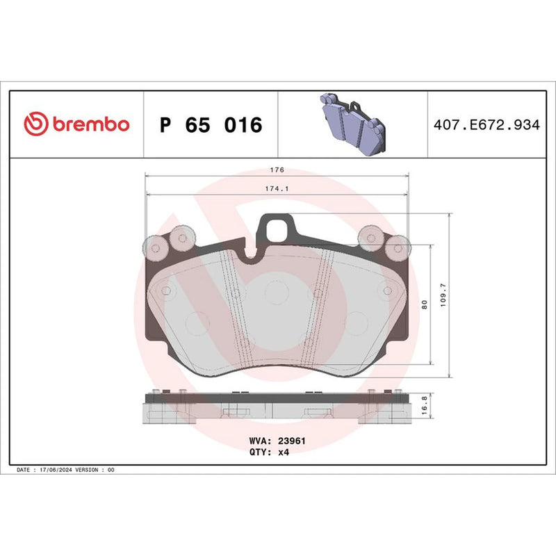 Brembo 4 x Front Brake Pad Set P65016