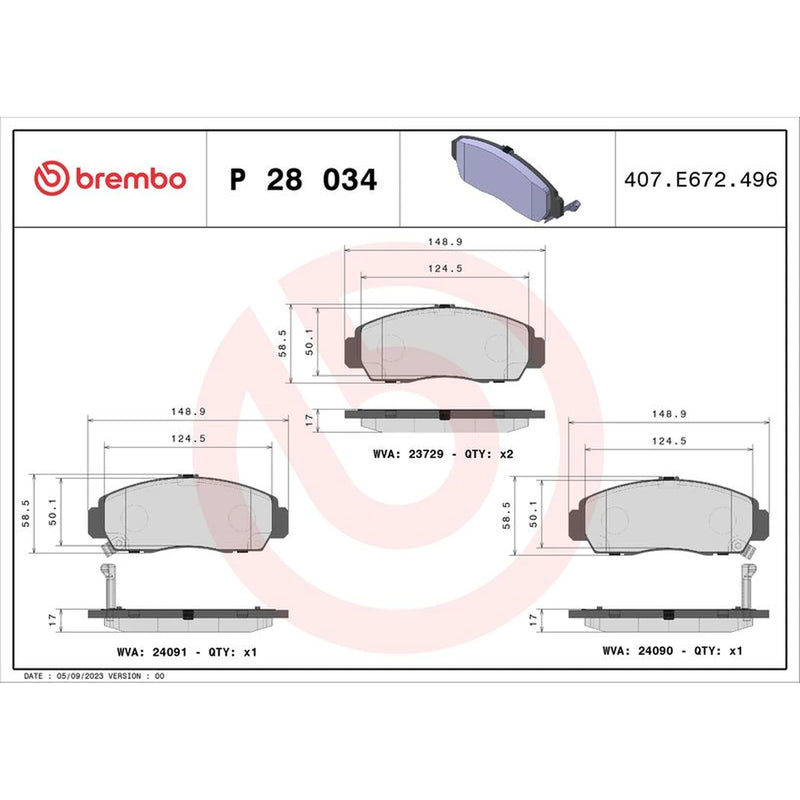 Brembo 4 x Front Brake Pad Set P28034