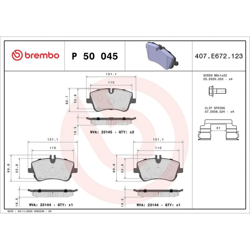 Brembo 4 x Front Brake Pad Set P50045