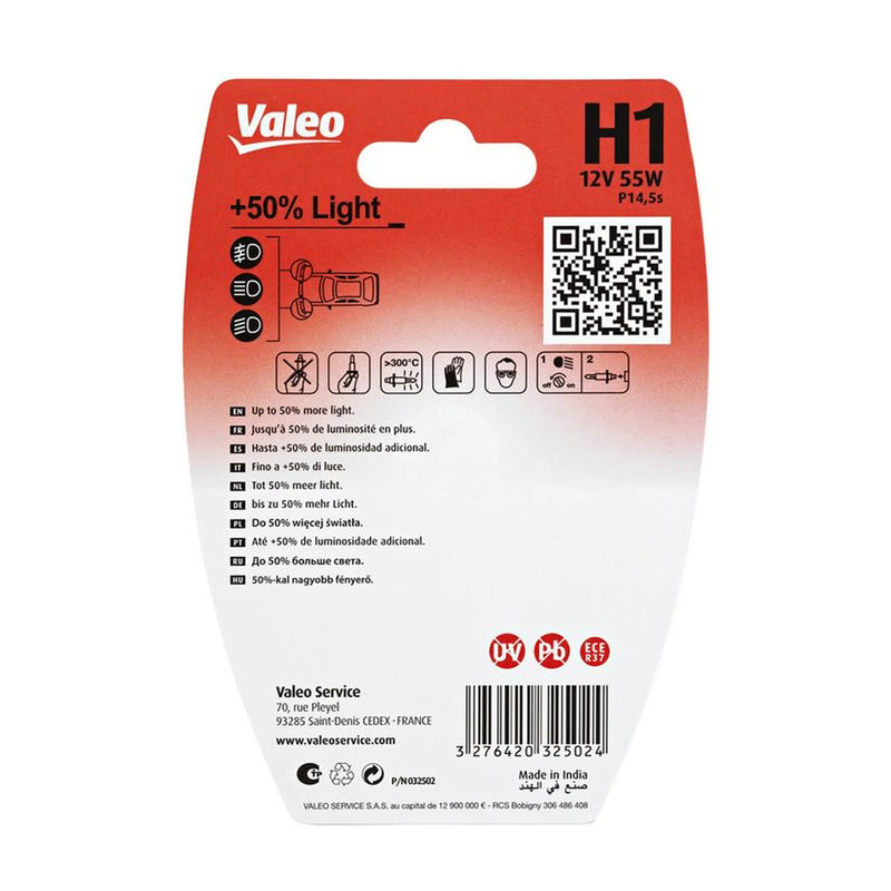 Valeo H1 Bulb Blister +50% Light 032502 032502