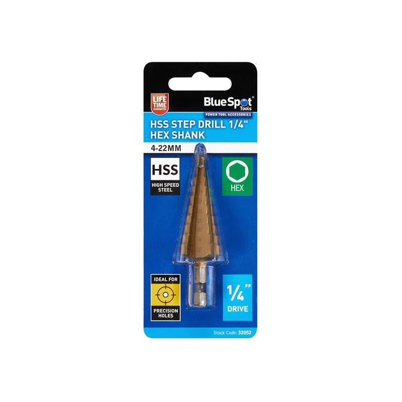 BlueSpot Tools HSS 1/4in Hex Shank Step Drill 4-22mm - 32052