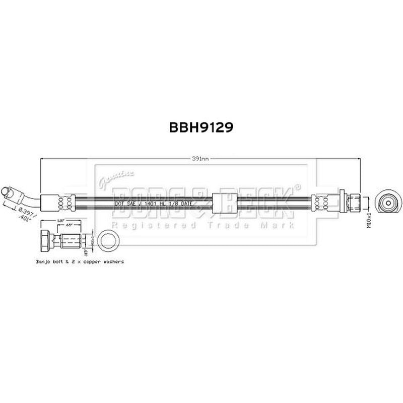 Borg & Beck Brake Hydraulic Hose Line Front Right BBH9129