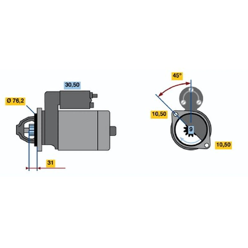 Bosch Starter Motor 12V 1.6kW 9 Teeth 0 986 022 500