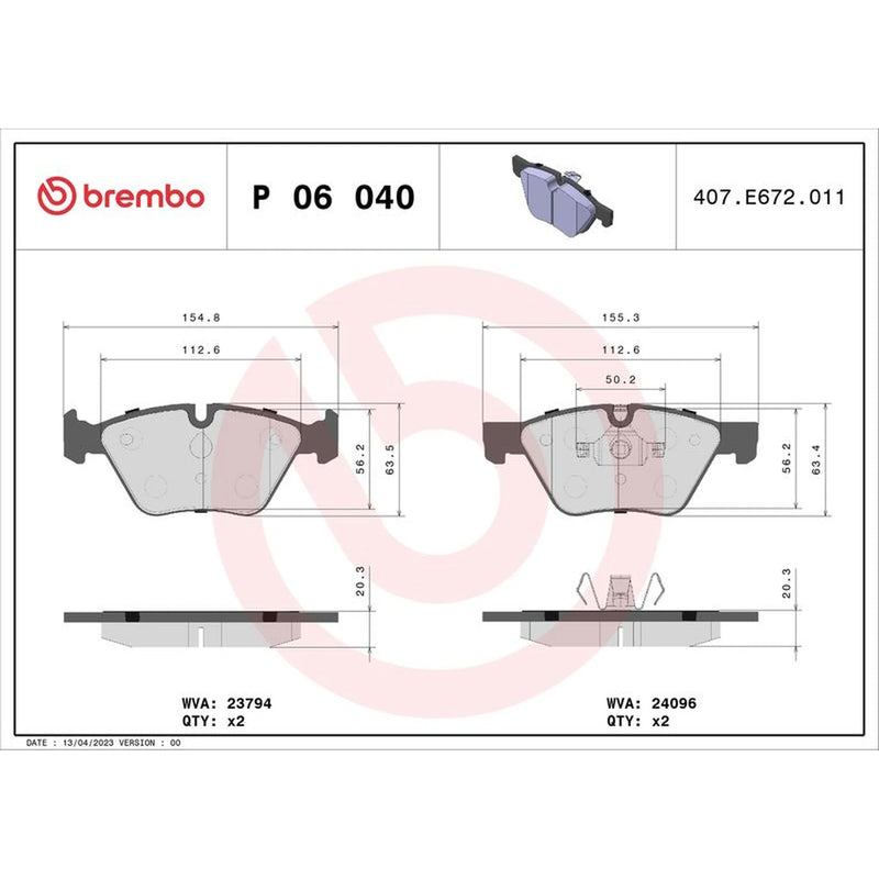 Brembo 4 x Front Brake Pad Set P06040