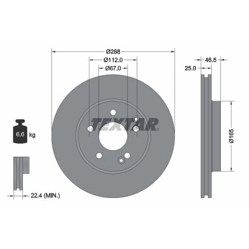 Textar 2 x Vented Front Brake Discs 92105905