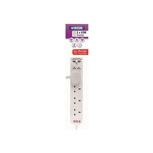 Status International® Extension Lead 240V 4-Gang + 2 USB 13A 2m White