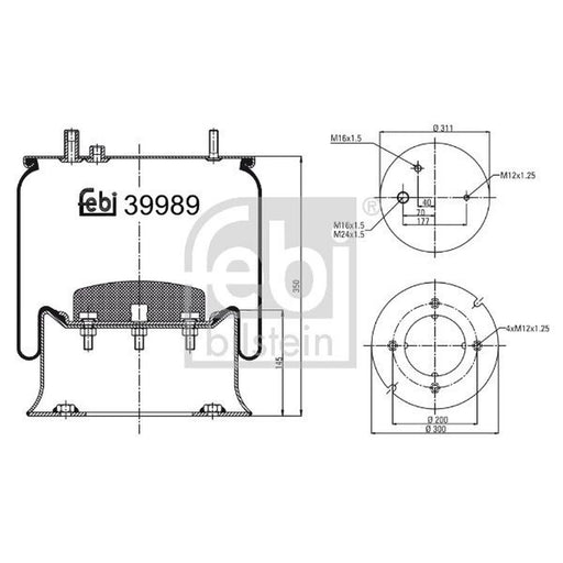 Febi Air Suspension Bellow 311mm Rear Right 39989