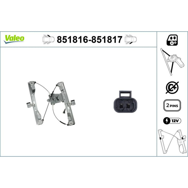 Valeo Electric Window Regulator Lifter Right Front 851817