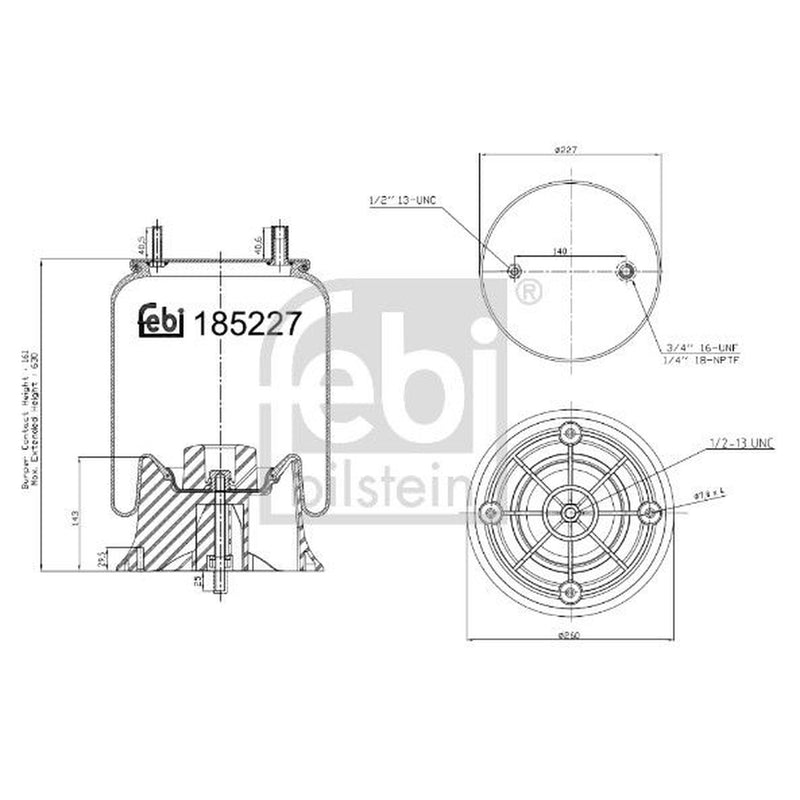 Febi Air Suspension Bellow 260mm Rear 185227