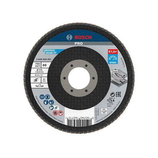 Bosch Powertool Accessories PRO X571 Flap Disc, Angled 115 x 22.23 x G60