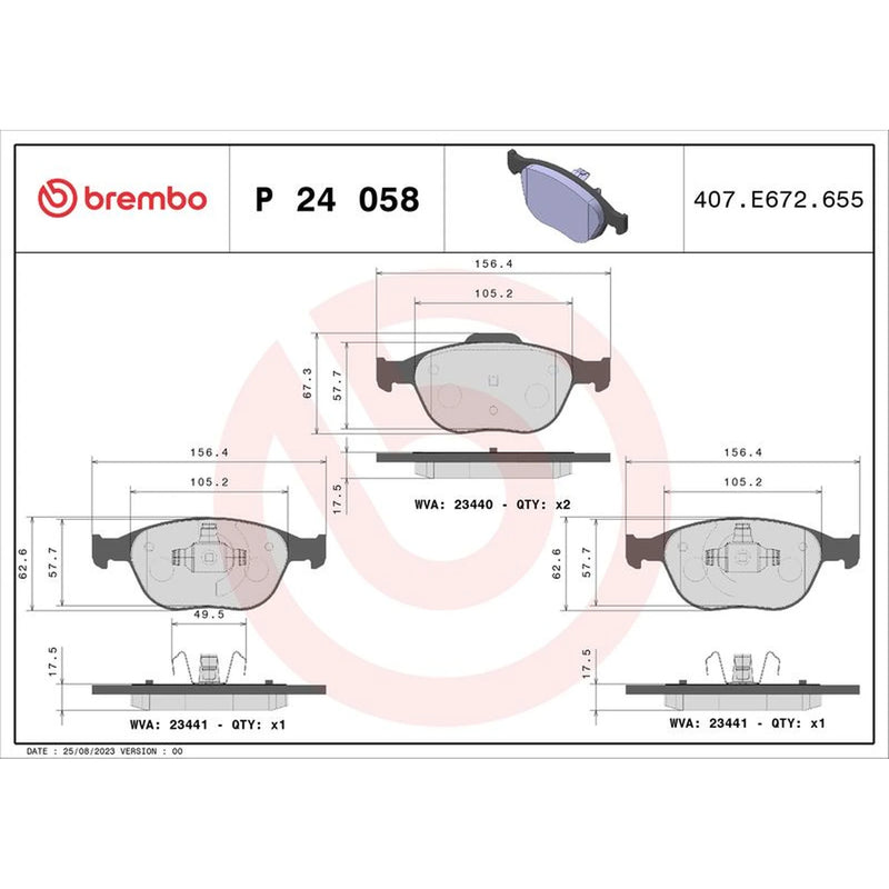 Brembo 4 x Front Brake Pad Set P24058