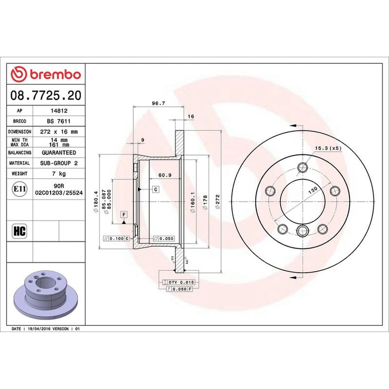 Brembo 2 x Solid Rear Brake Discs 08.7725.20