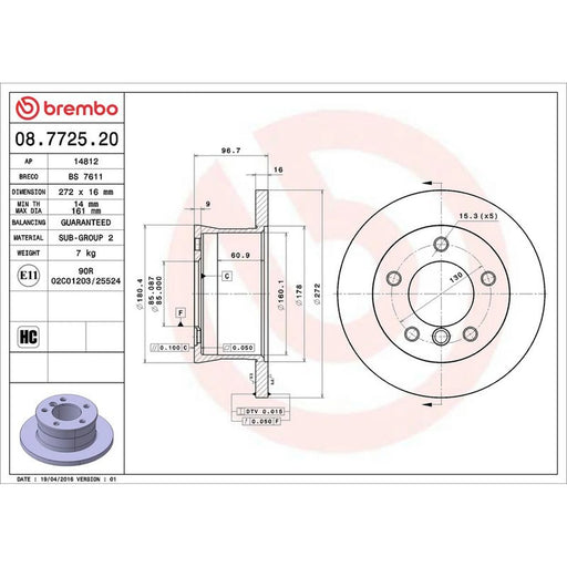 Brembo 2 x Solid Rear Brake Discs 08.7725.20