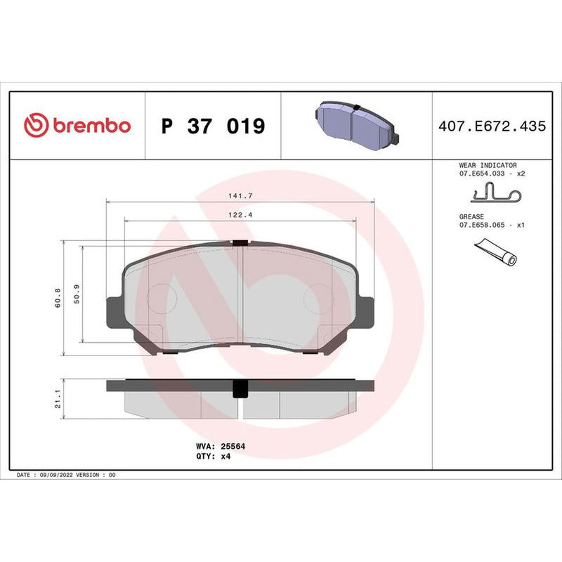 Brembo 4 x Front Brake Pad Set P37019