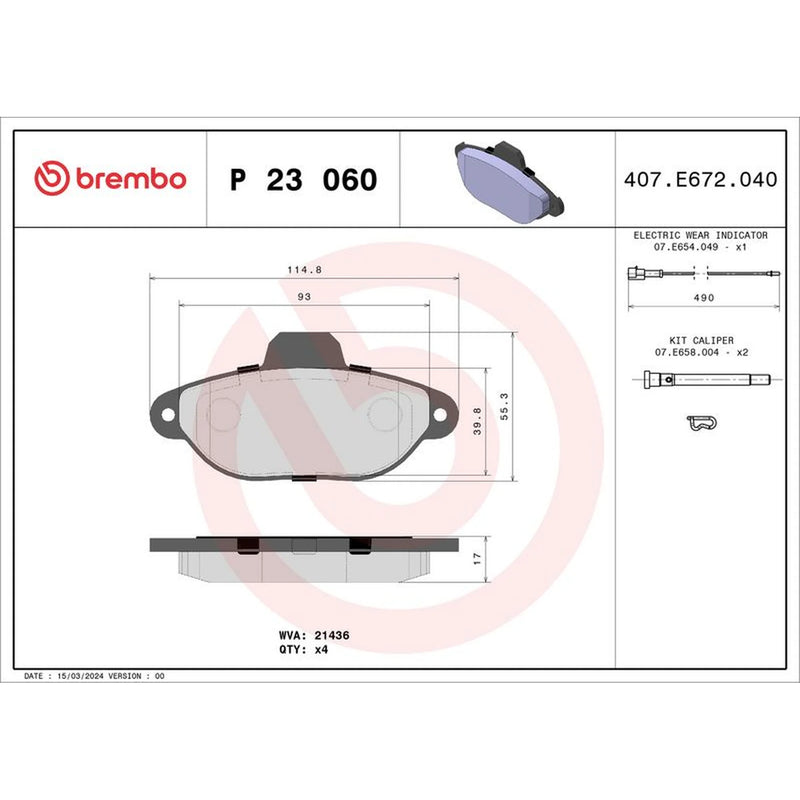 Brembo 4 x Front Brake Pad Set P23060