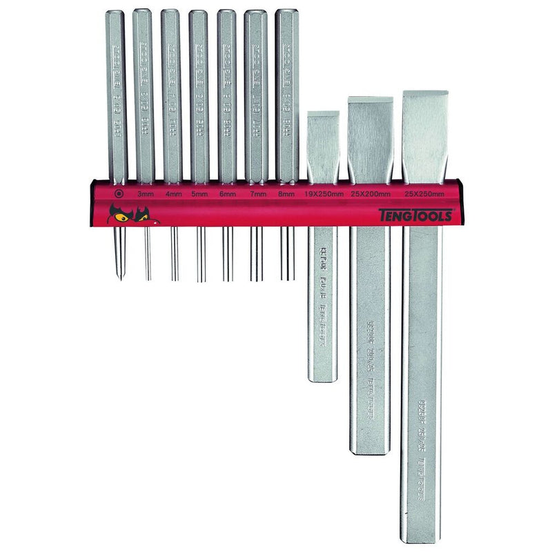 Teng Tools Punch & Chisel Set 10 Pieces Wall Rack