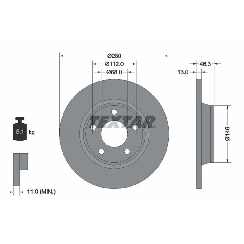 Textar 2 x Solid Front Brake Discs 92071605